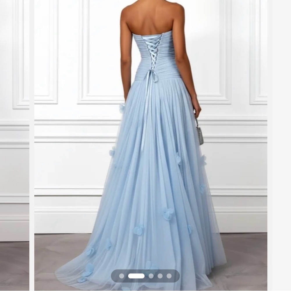 Strapless Light Blue Evening Dress - Picture 2 of 3